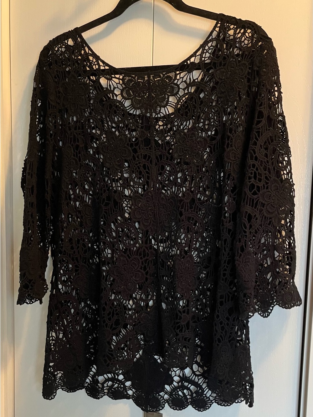 Black Crochet Lace Women's Top - Classic Elegant Style